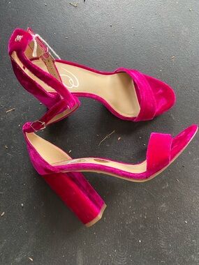 Fuchsia Velvet Block Heel Sandals - Women